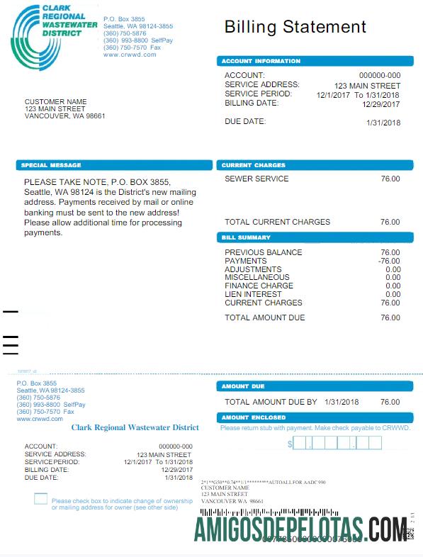 imprimível Modelo Word e PDF de conta de serviços públicos CRWWD dos EUA